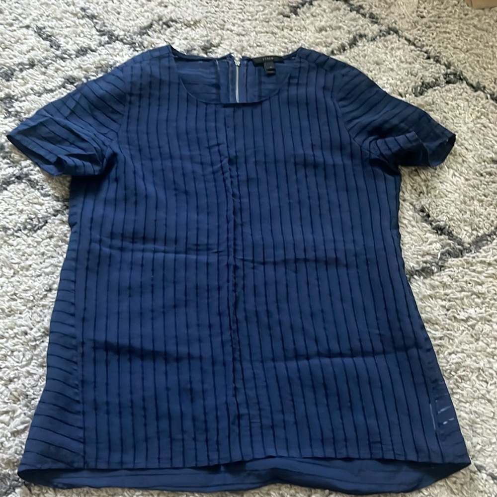 J Crew Size 4 Navy Striped Sheer Tee
